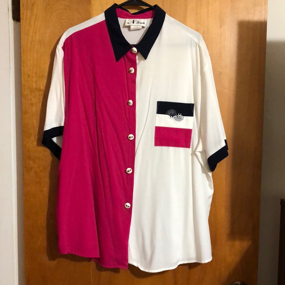 N Touch Shirt / Blouse 24W Navy Fuchsia White